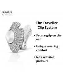 Traveller Clip-on Earrings - Silver Coloured - Pearls - 10mm - White - Platinum Plated - Flower - 23 mm - 114277