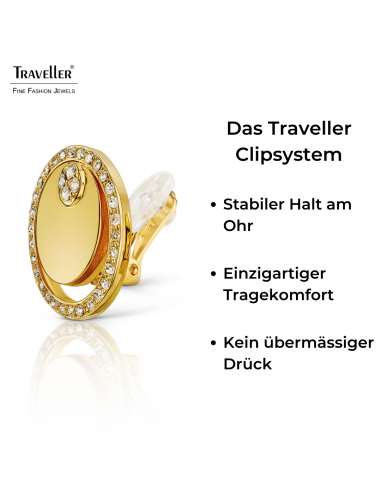Traveller Ohrclips - Goldfarbe - Kristalle - Vergoldet - Kreise - 20 mm - 157677