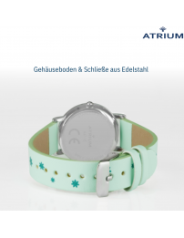 Atrium Uhr - Kinder - Mädchen - Mintgrün - Kristallsteine - Analog - 3 Bar - Grüne Blumen - Lernzifferblatt - A47-13