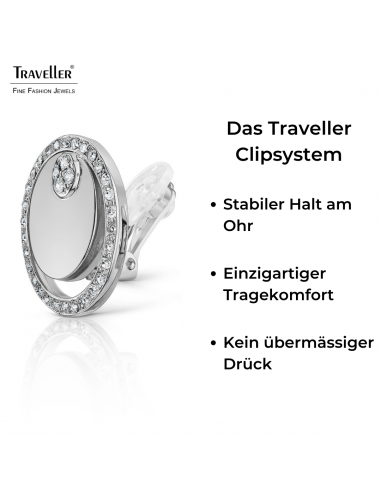 Traveller Ohrclips - Silberfarbe - Kristallen - Platiniert - Kreise - 20 mm - 157678