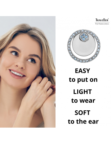 Traveller Clip-on Earrings - Platinum Plated - Crystals - Blue/ Light Sapphire - Circles - 20 mm - 157679