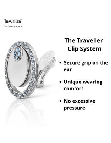 Traveller Clip-on Earrings - Platinum Plated - Crystals - Blue/ Light Sapphire - Circles - 20 mm - 157679