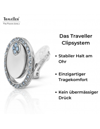 Traveller Ohrclips - Silberfarbe - Kristalle - Blau/ hell saphir - Platiniert -  Kreise - 20 mm - 157679
