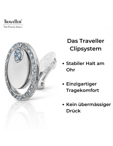 Traveller Ohrclips - Silberfarbe - Kristalle - Blau/ hell saphir - Platiniert -  Kreise - 20 mm - 157679
