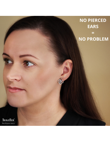 Traveller Clip-on Earrings - Silver Coloured - Crystals - Platinum Plated - Flower - 13 mm - 157682