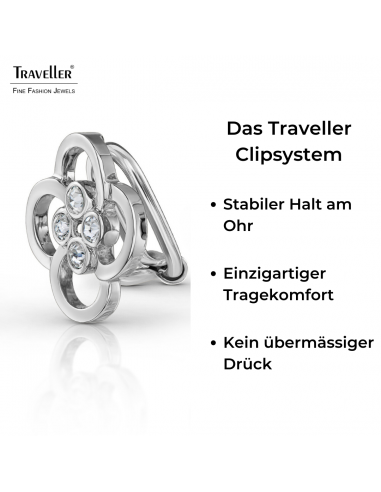 Traveller Ohrclips - Silberfarbe - Kristalle - Platiniert - Blume - 13 mm - 157682