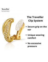 Traveller Clip-on Earrings - Gold coloured - Preciosa Crystals - Gold Plated - 21x9 mm - 157683