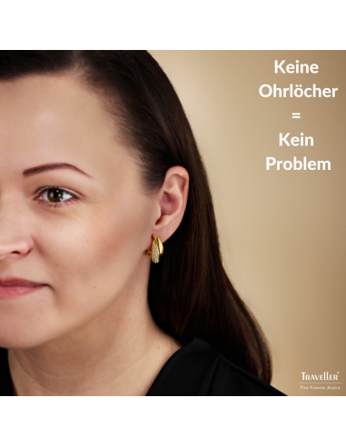 Traveller Ohrclips - Goldfarbe - Preciosa Kristalle - Vergoldet - 21x9 mm - 157683