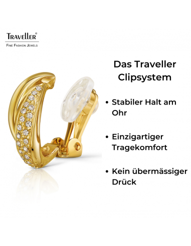 Traveller Ohrclips - Goldfarbe - Preciosa Kristalle - Vergoldet - 21x9 mm - 157683