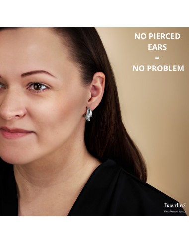 Traveller Clip-on Earrings - Silver coloured - Preciosa Crystals - Platinum Plated - 21x9 mm - 157684