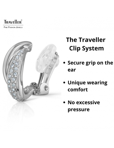 Traveller Clip-on Earrings - Silver coloured - Preciosa Crystals - Platinum Plated - 21x9 mm - 157684