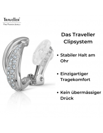 Traveller Ohrclips - Silberfarbe - Preciosa Kristalle - Platiniert - 21x9 mm - 157684