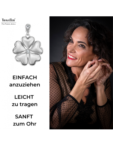 Traveller Ohrclips - Hänger - Silberfarbe - Kristalle - Platiniert - Herzen - 25x20 mm - 157693