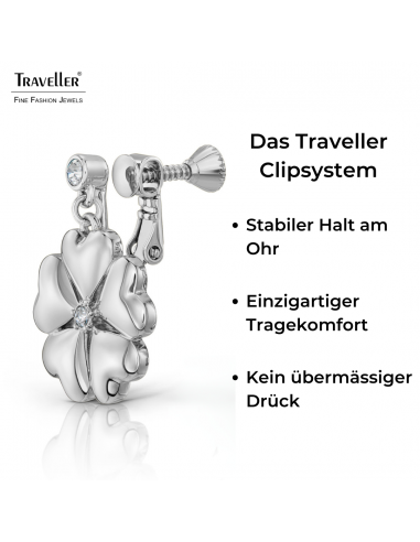 Traveller Ohrclips - Hänger - Silberfarbe - Kristalle - Platiniert - Herzen - 25x20 mm - 157693