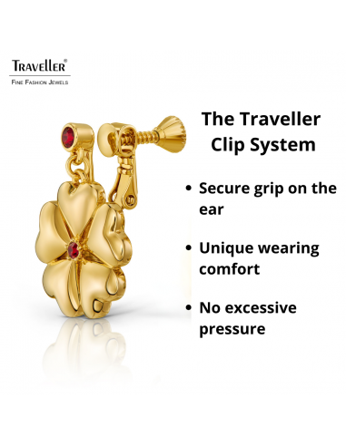 Traveller Clip-on Earrings - Drop Earring - Gold Coloured - Crystals - Red - Gold Plated - Hearts - 25x20 mm - 157694