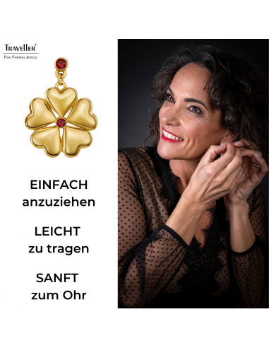 Traveller Ohrclips - Hänger - Goldfarbe - Kristalle - Rot / Siam - Vergoldet - Herzen - 25x20 mm - 157694 