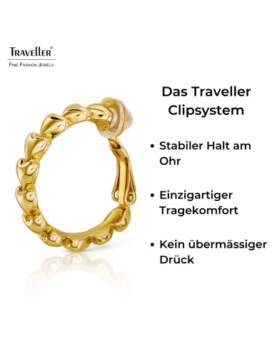 Traveller Ohrclips - Creolen - Goldfarbe - 24 mm - Herze - Vergoldet - 157686