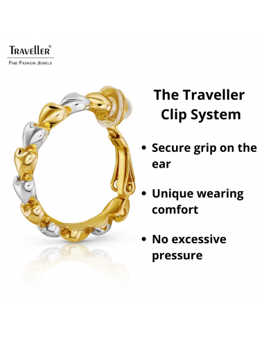Traveller Clip-on Earrings - Hoops - Gold & Silver Coloured - 24 mm - Hearts - Gold & Platinum Plated - 157686