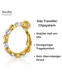 Traveller Ohrclips - Creolen - Goldfarbe & Silberfarbe - Bicolor - 24mm - Herzen - Vergoldet & Platiniert - 157688