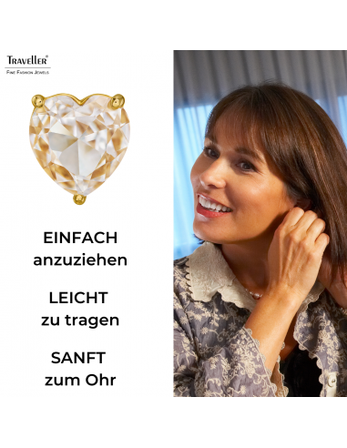 Traveller Ohrclips - Goldfarbe - Zirkonia - Vergoldet - Herz - 13x12 mm - 157674