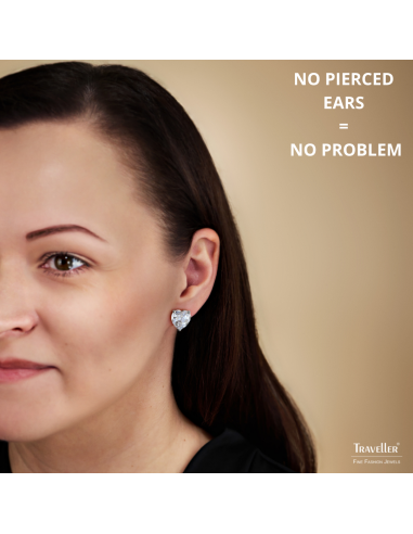 Traveller Clip-on Earrings - Silver Coloured - Zirkonia - Platinum Plated - Heart - 13x12 mm - 157675