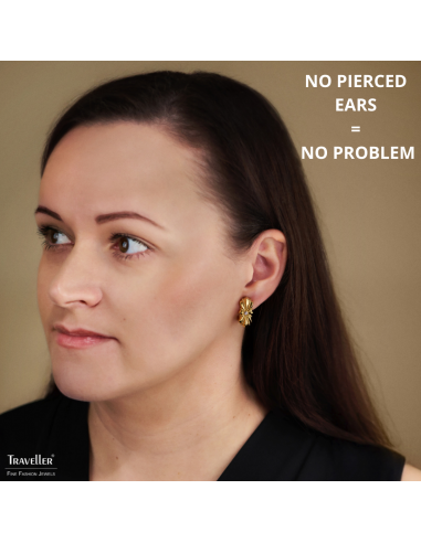 Traveller Clip-on Earrings - Gold Coloured - Crystals - Gold Plated - 20x10 mm - 157702