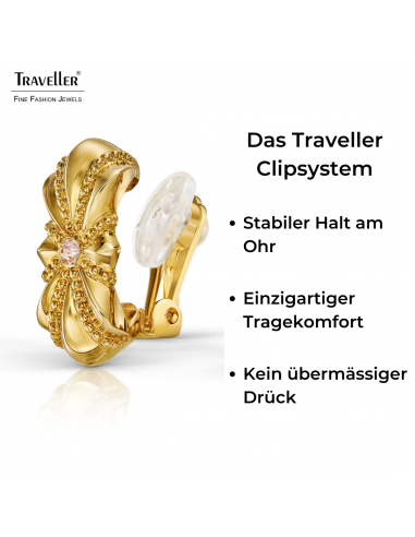 Traveller Ohrclips - Goldfarbe - Kristalle - Vergoldet - 20x10 mm - 157702