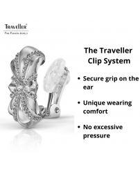 Traveller Clip-on Earrings - Silver Coloured - Crystals - Platinum Plated - 20x10 mm - 157703