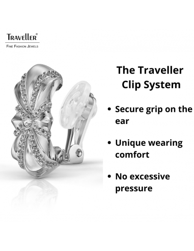 Traveller Clip-on Earrings - Silver Coloured - Crystals - Platinum Plated - 20x10 mm - 157703