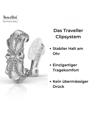 Traveller Ohrclips - Silberfarbe - Kristalle - Platiniert - 20x10 mm - 157703