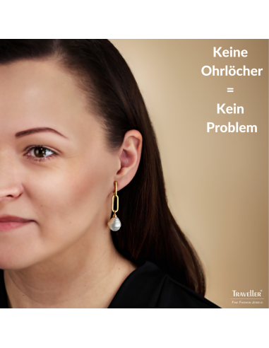 Traveller Ohrclips - Hänger - Goldfarbe - Barock Perle - 14x12mm - Weiss - Vergoldet -  Glieder - 50x12mm - 114278