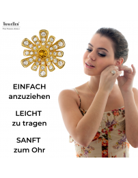 Traveller Ohrclips - 22kt vergoldet - Kristall - Braun Blumenherz - Blumenform - Ø 15mm - 157603