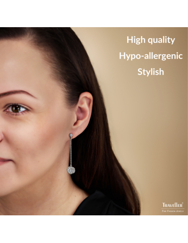 Traveller Drop Earrings - Silver Coloured - Crystals - Platinum Plated - 45x10 mm - 157707