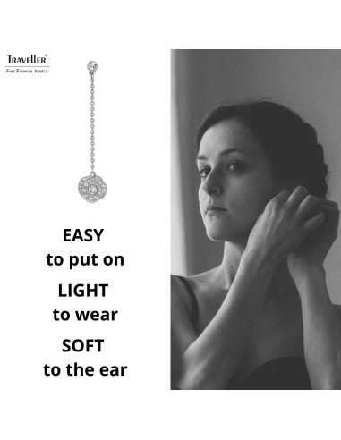 Traveller Drop Earrings - Silver Coloured - Crystals - Platinum Plated - 45x10 mm - 157707