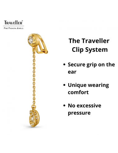 Traveller Clip-on Earrings - Drop Earring - Gold Coloured - Crystals - Gold Plated - 50x10 mm - 157708