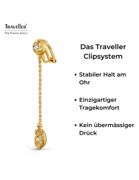 Traveller Ohrclips - Hänger - Goldfarbe - Kristalle - Vergoldet - 50x10 mm - 157708