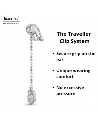 Traveller Clip-on Earrings - Drop Earring - Platinum Plated - Crystals - 50x10 mm - 157709