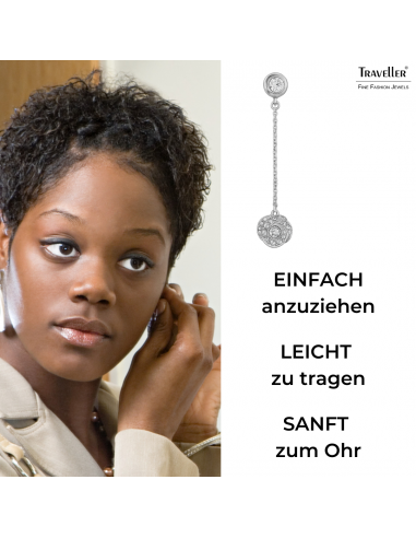 Traveller Ohrclips - Hänger - Silberfarbe - Kristalle - Platniert - 50x10 mm - 157709 