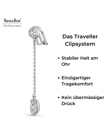 Traveller Ohrclips - Hänger - Silberfarbe - Kristalle - Platniert - 50x10 mm - 157709 