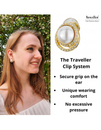 Traveller Clip earrings - Parel - White - Cyrstals - 22ct gold plated - 114239