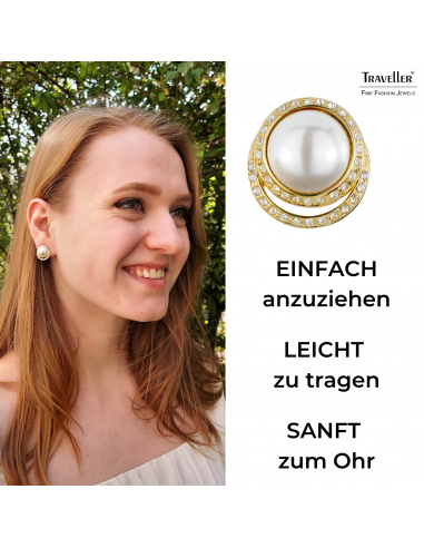 Traveller Ohrclip - Perle weiß - Kristall - 22kt vergoldet - 114239