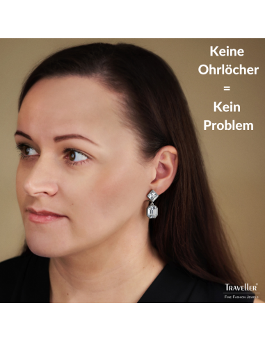 Traveller Ohrclips - Hänger - Silberfarbe - Kristalle - Platiniert - 30x13mm - 157697