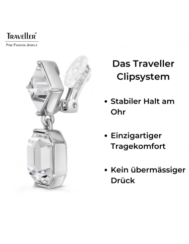 Traveller Ohrclips - Hänger - Silberfarbe - Kristalle - Platiniert - 30x13mm - 157697