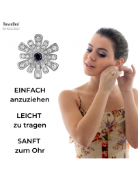 Traveller Ohrclip - Silberfarben - Kristalle - Blau Blumenherz - Blumenform - Platiniert - Ø 15mm - 157605