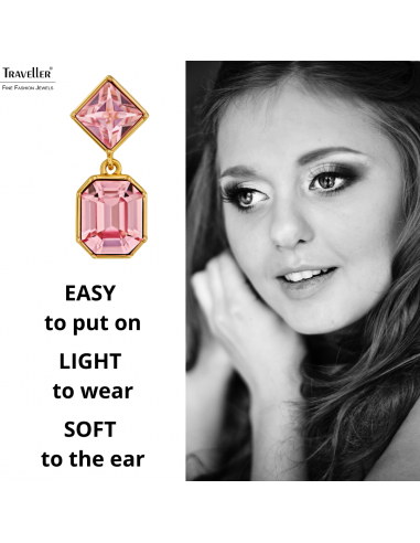 Traveller Clip-on Earrings - Drop Earring - Gold coloured - Crystals - Light Pink - Gold plated - 30x13 mm - 157698