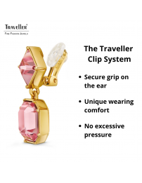 Traveller Clip-on Earrings - Drop Earring - Gold coloured - Crystals - Light Pink - Gold plated - 30x13 mm - 157698