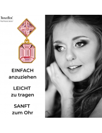 Traveller Ohrclips - Hänger - Goldfarbe - Preciosa Kristalle - Hellrosa - Vergoldet - 30x13 mm - 157698