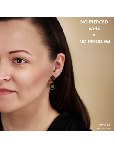 Traveller Clip-on Earrings - Drop Earring - Gold coloured - Crystals - Black - Gold Plated - 30x13 mm - 157699