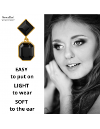 Traveller Clip-on Earrings - Drop Earring - Gold coloured - Crystals - Black - Gold Plated - 30x13 mm - 157699