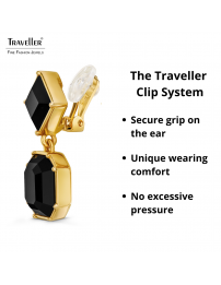 Traveller Clip-on Earrings - Drop Earring - Gold coloured - Crystals - Black - Gold Plated - 30x13 mm - 157699